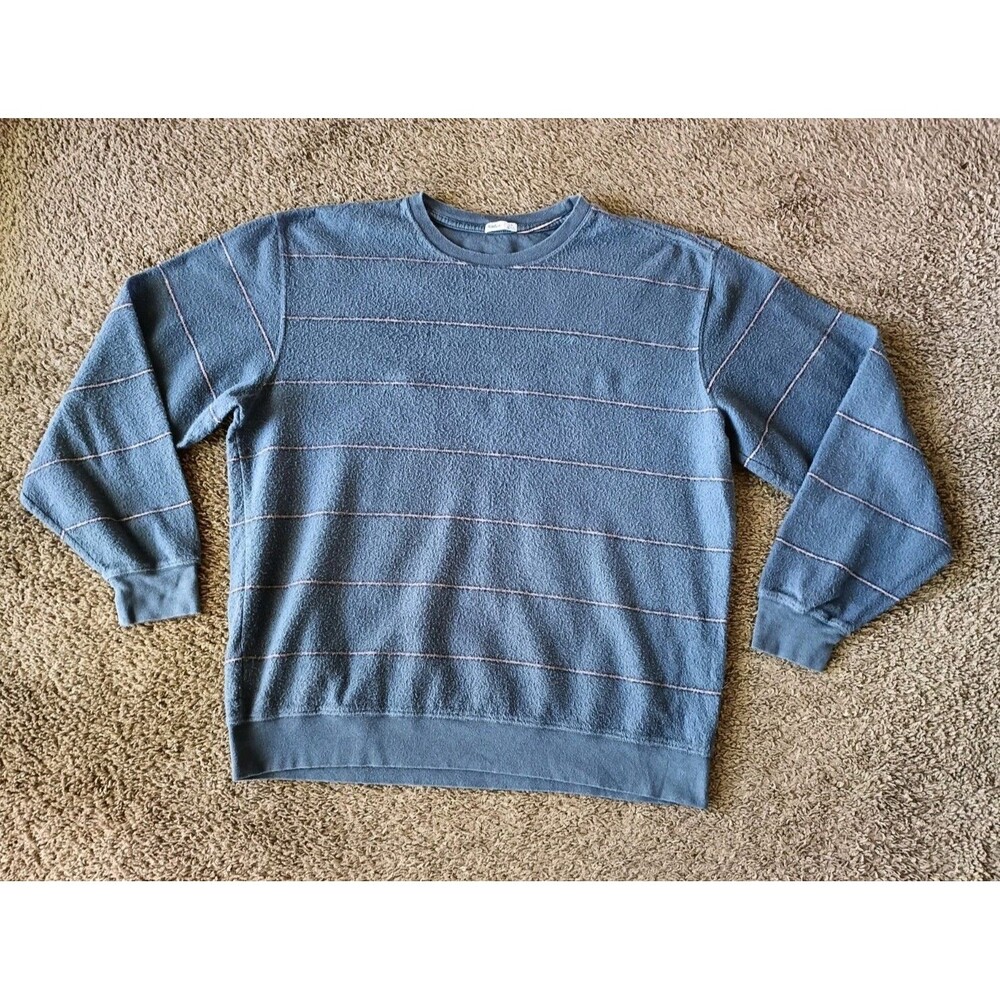 Katin Sweatshirt Mens Large Parks Reverse Fleece Striped Crew Neck Pullover